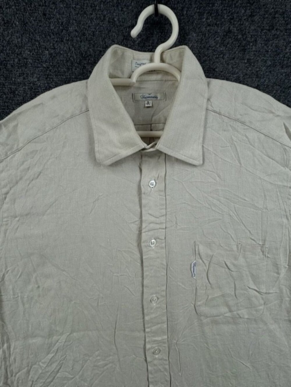 Faconnable 17 Linen Cotton USA Beige Shirt Pocket Men Button Up Solid Adult